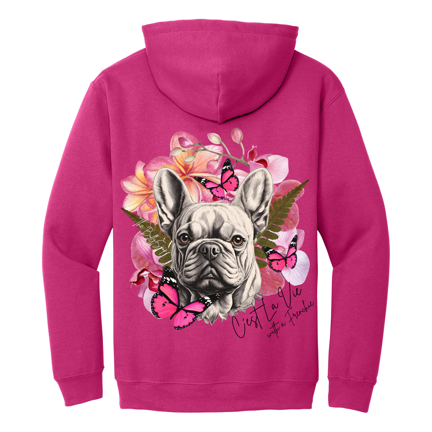 C'est La Vie With A Frenchie Hoodie Pink