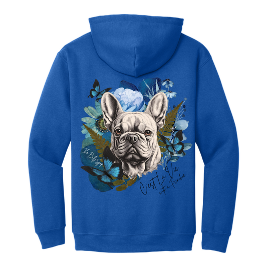 C´est La Vie With A Frenchie Hoodie Blue